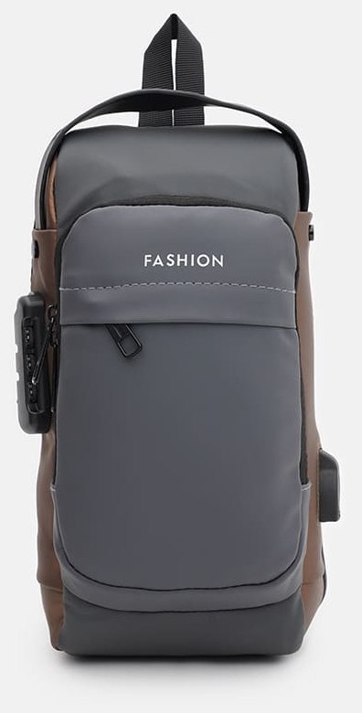Чоловіча текстильна сумка слінг сірого кольору з кодовим замком Monsen 71580