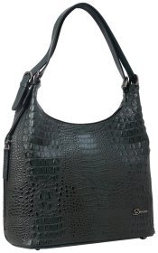 Зеленая вместительная женская сумка из натуральной кожи с фактурой под крокодила Desisan 81780