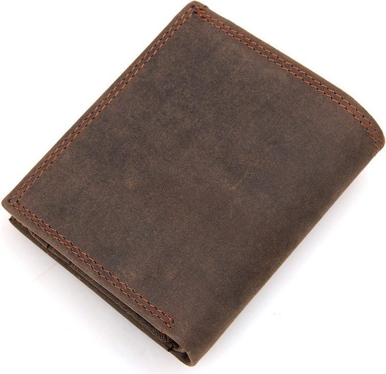 Коричневое тонкое мужское портмоне из натуральной кожи без монетницы Vintage (14429)