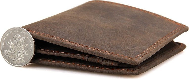Коричневое тонкое мужское портмоне из натуральной кожи без монетницы Vintage (14429)