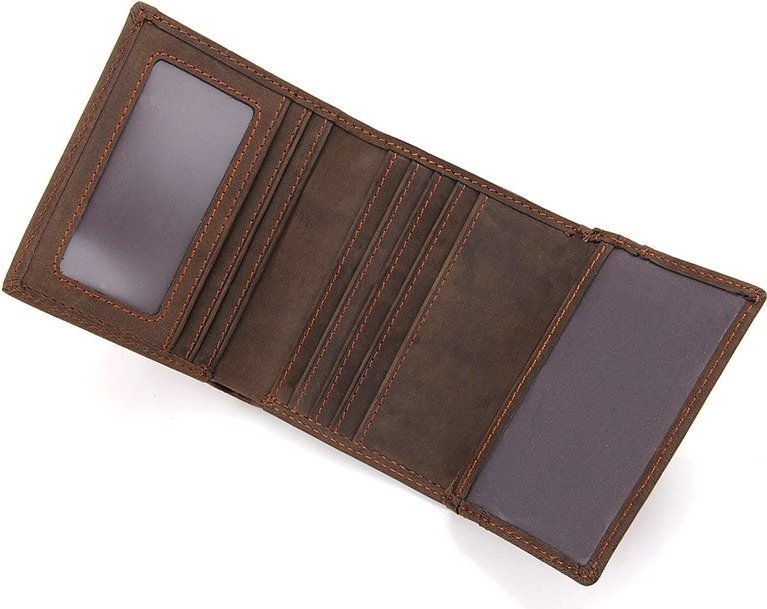 Коричневе тонке чоловіче портмоне з натуральної шкіри без монетниці Vintage (14429)