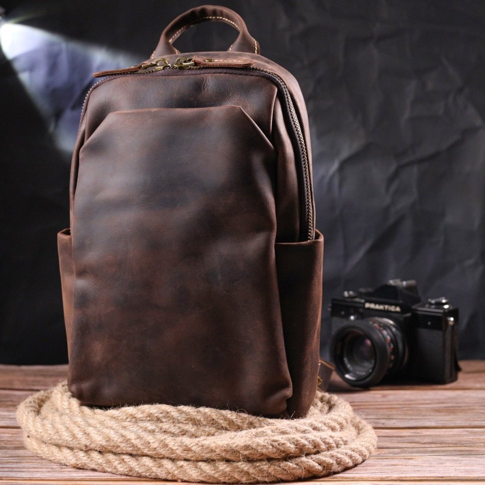 Добротна чоловіча сумка-слінг із вінтажної шкіри коричневого кольору Vintage (2421285)