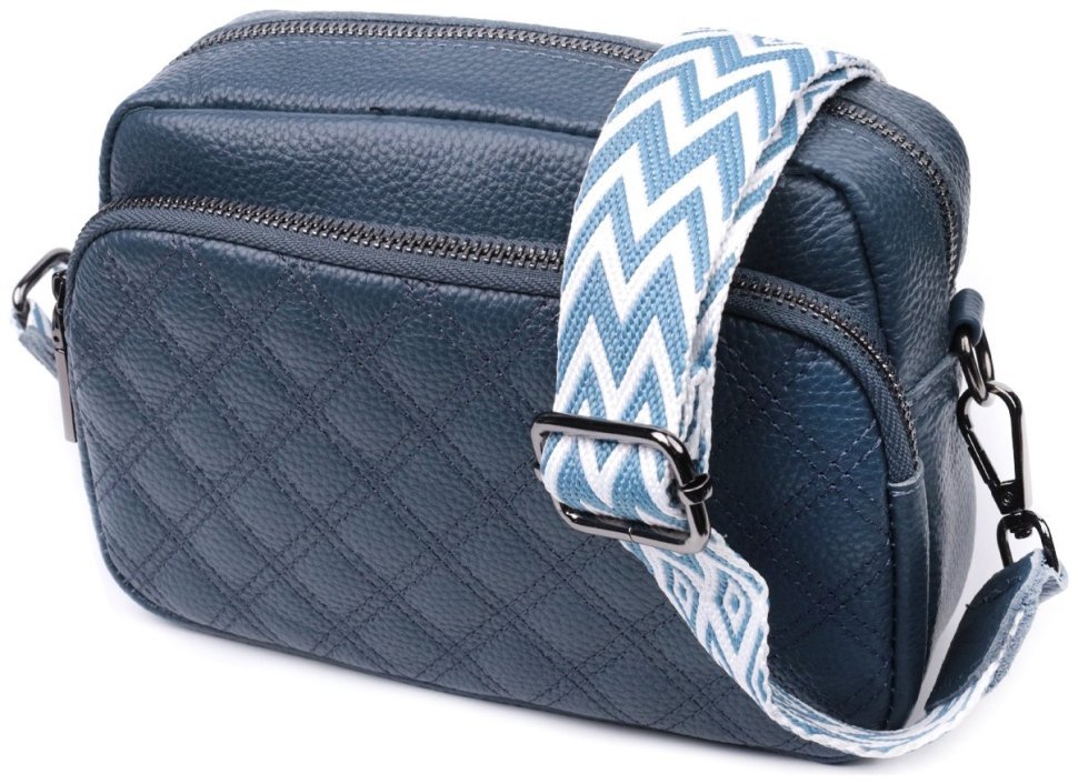 Женская кожаная сумка с ромбовидной строчкой Vintage 22636 Синяя фото №1 Женская кожаная сумка с ромбовидной строчкой Vintage 22636 Синяя modnotak фото №1