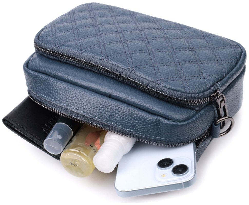 Женская кожаная сумка с ромбовидной строчкой Vintage 22636 Синяя фото №10 Женская кожаная сумка с ромбовидной строчкой Vintage 22636 Синяя modnotak фото №10