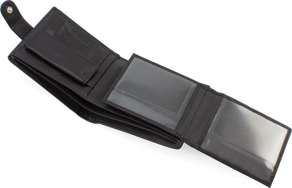Мужское кожаное портмоне черного цвета с блоком под карты и документы H-Leather Accessories (21532)