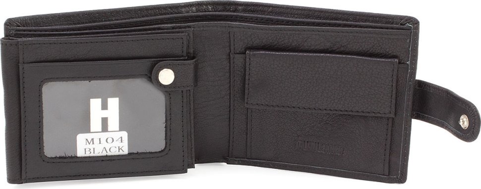 Чоловічий шкіряний портмоне чорного кольору з блоком під карти та документи H-Leather Accessories (21532)