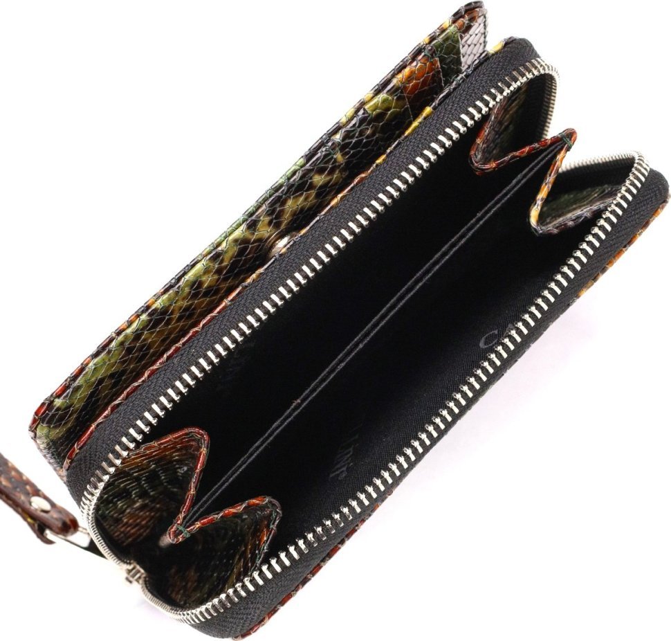 Лакированный женский кошелек среднего размера из натуральной кожи с тиснением под змею CANPELLINI (2421716)