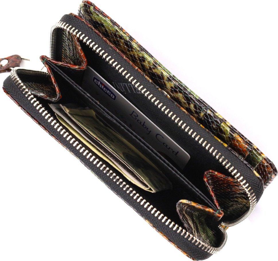 Лакированный женский кошелек среднего размера из натуральной кожи с тиснением под змею CANPELLINI (2421716)