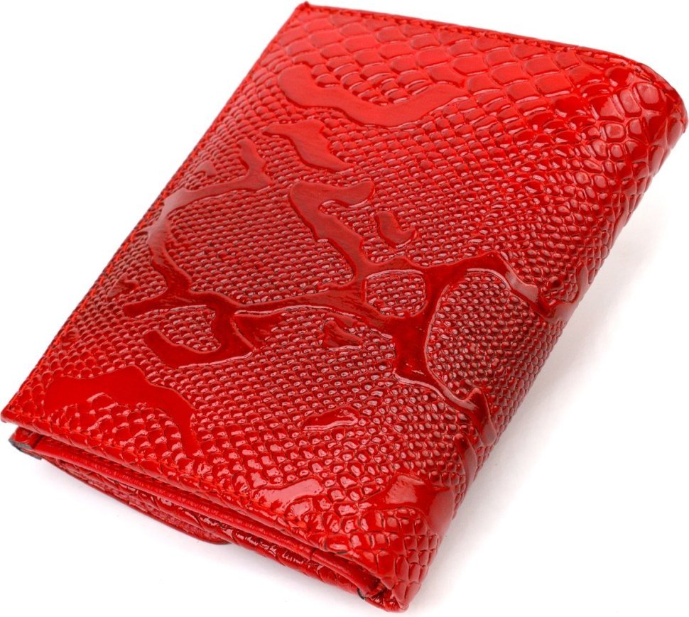 Лакований червоний жіночий гаманець середнього розміру з натуральної шкіри під рептилію CANPELLINI (2421816)