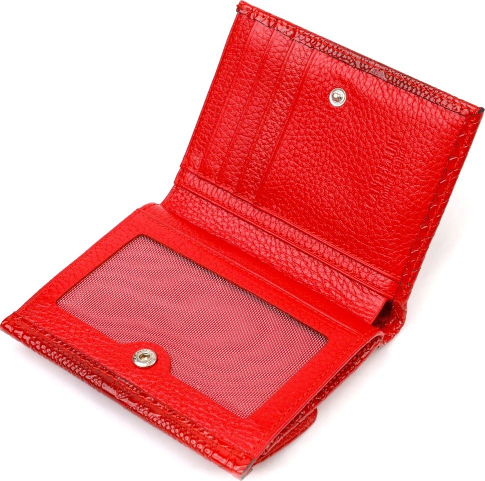 Лакований червоний жіночий гаманець середнього розміру з натуральної шкіри під рептилію CANPELLINI (2421816)