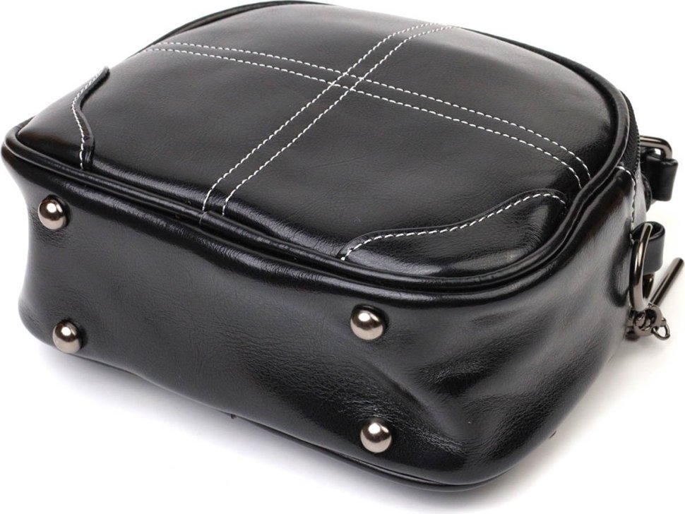 Маленькая женская сумка из натуральной кожи черного цвета на две молнии Vintage (2422130)
