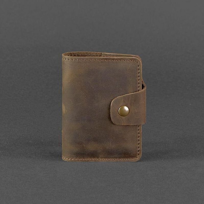 Темно-коричневая визитница из винтажной кожи на кнопке BlankNote (12226)