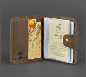 Темно-коричневая визитница из винтажной кожи на кнопке BlankNote (12226)