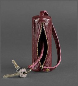 Удобная ключница марсалового цвета из кожи с золотистой фурнитурой BlankNote Тубус (12958)