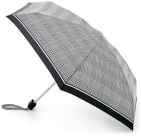 Мини зонт женский Fulton Tiny-2 L501 Classics - Prince Of Wales Check (механика, складной, черный и белый с принтом "гусиные лапки") 93880