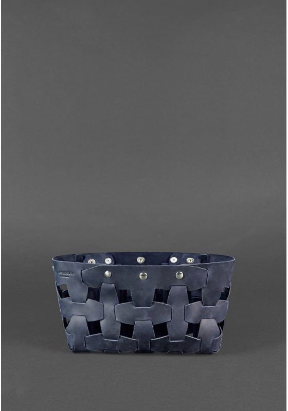 Темно-синя плетена сумка з натуральної шкіри BlankNote Пазл S (12754)