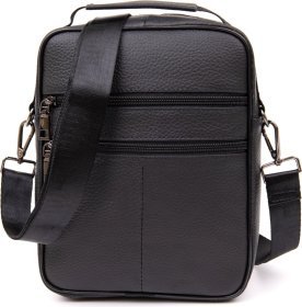 Черная мужская вертикальная сумка-барсетка из черной кожи Vintage (20393)