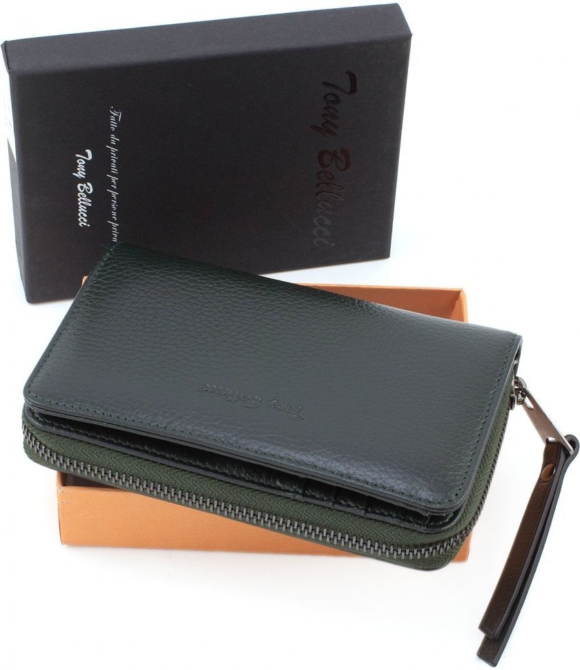 Зручний гаманець темно-зеленого кольору з натуральної шкіри Tony Bellucci (10805)