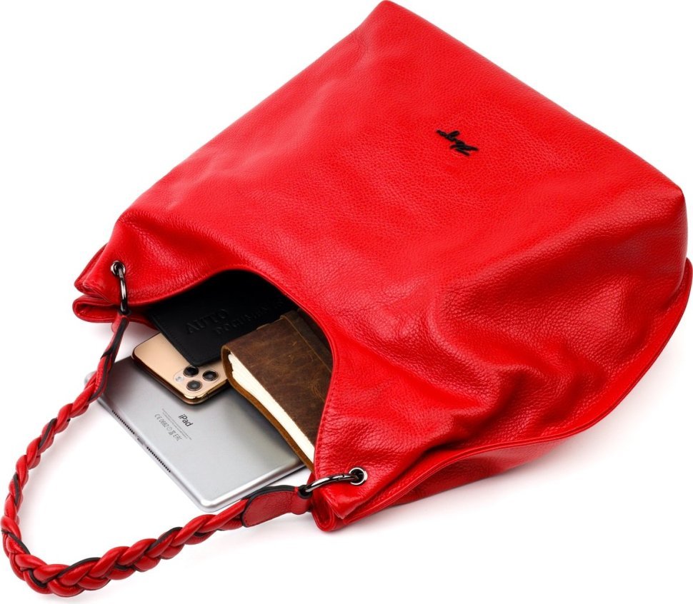 Червона сумка жіноча з натуральної шкіри флотар з однією лямкою KARYA (2420866)