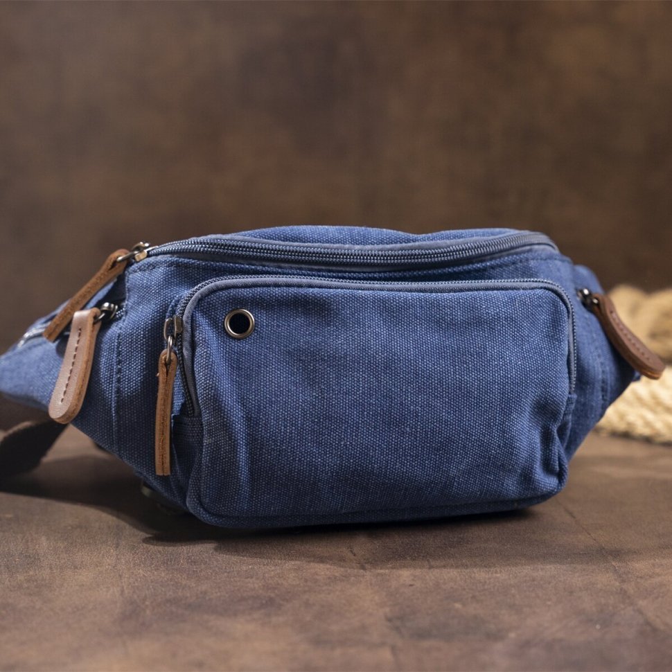 Повсякденна чоловіча сумка на пояс з текстилю синього кольору Vintage (20173)