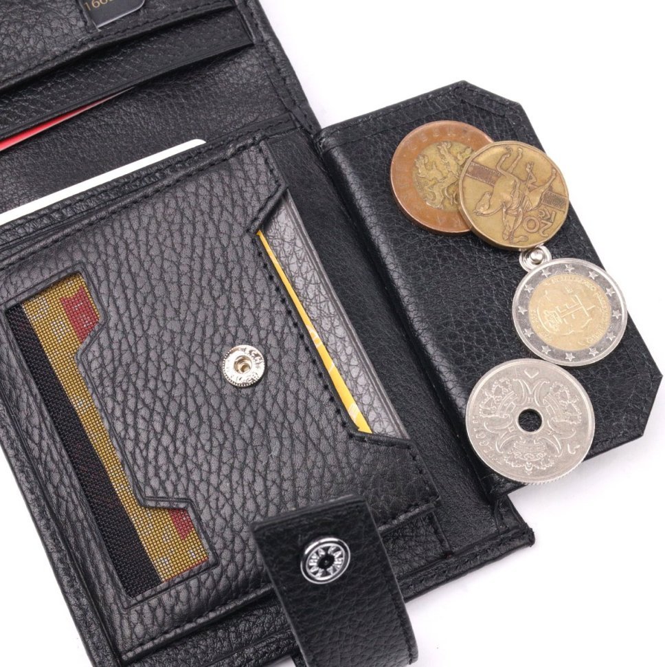 Чорний класичний чоловічий гаманець із натуральної шкіри флотар KARYA (2421066)