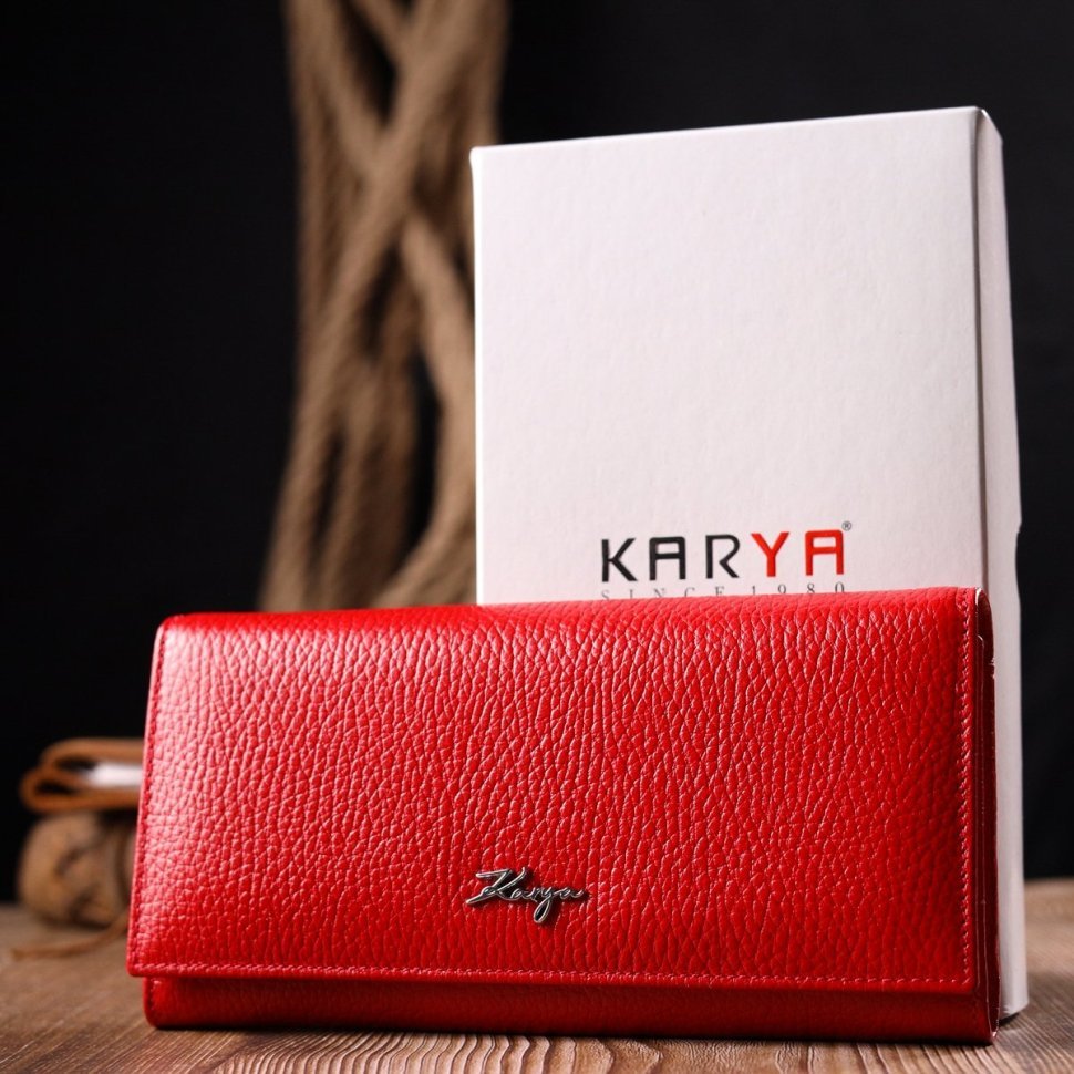 Красный женский горизонтальный кошелек из натуральной кожи с клапаном KARYA (2421166)