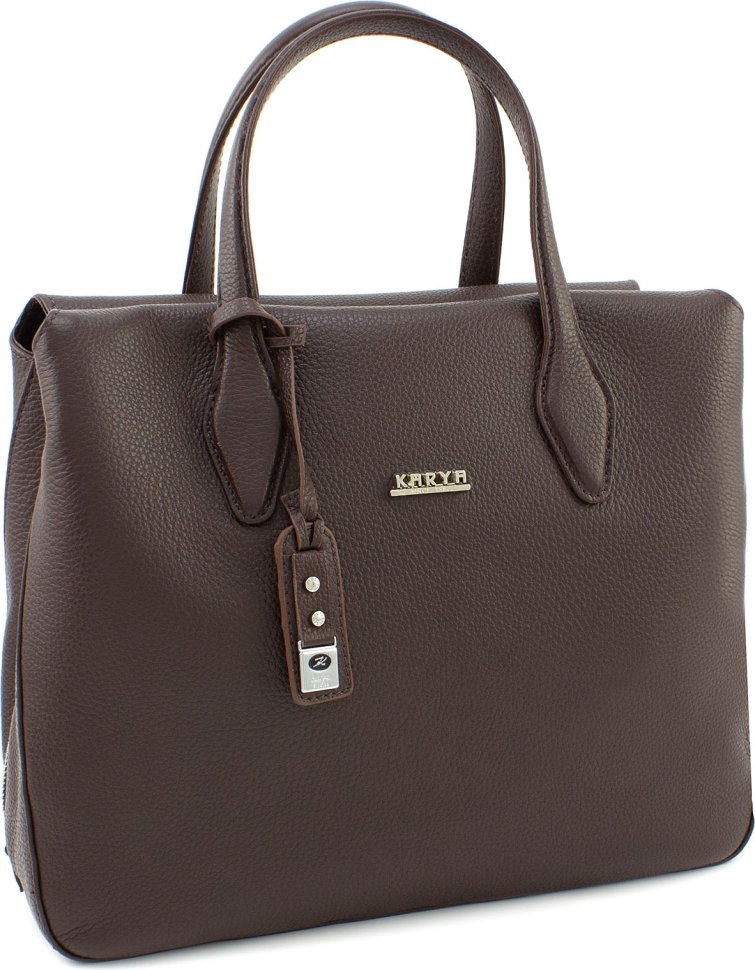 Женская кожаная коричневая сумка с маленькой сумочкой в комплекте KARYA (21019)