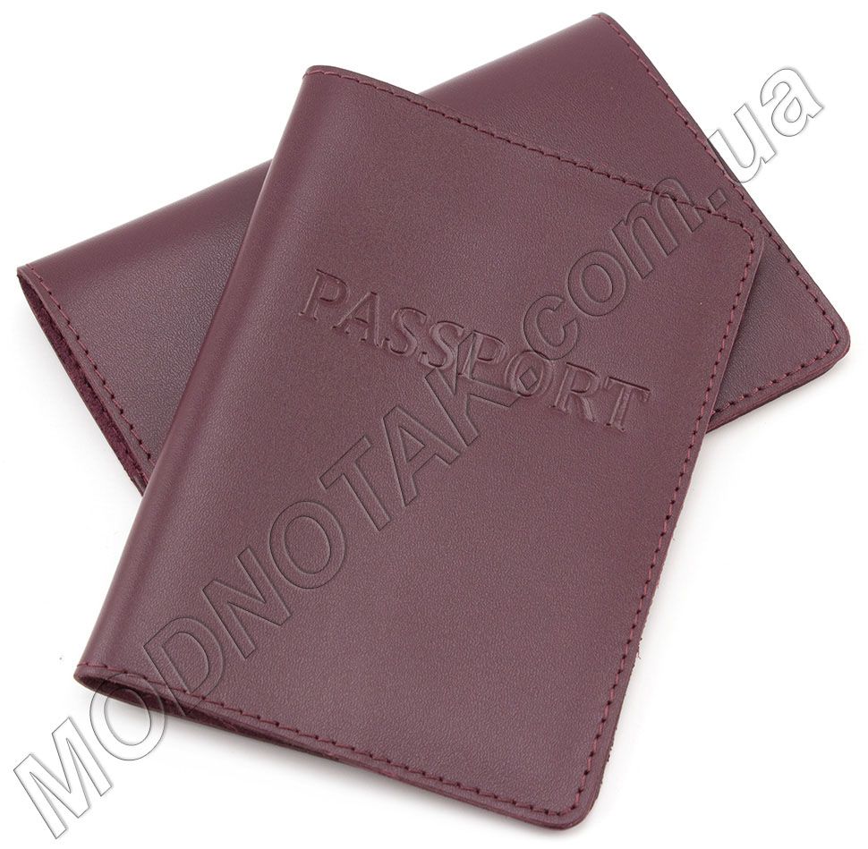 Кожаная обложка для паспорта цвета марсала ST Leather (17754)