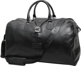 Містка дорожня сумка-саквояж із зернистої шкіри чорного забарвлення Vip Collection (21127)