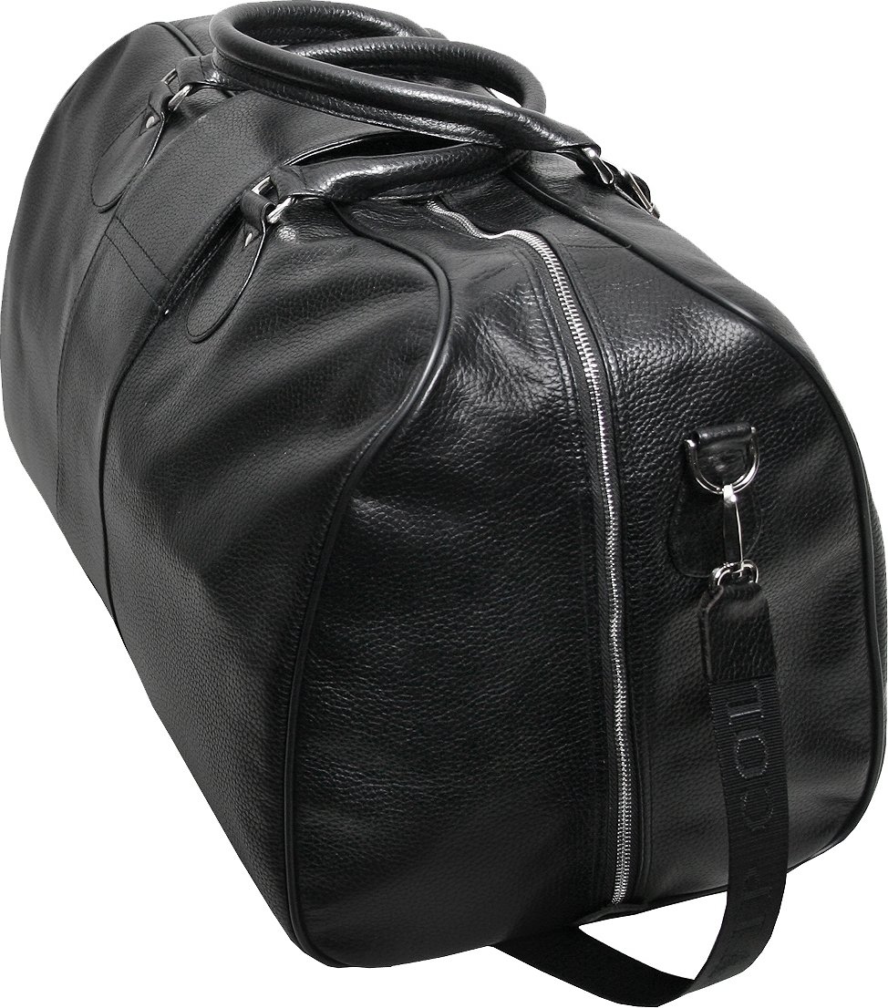 Вместительная дорожная сумка-саквояж из зернистой кожи черного окраса Vip Collection (21127)