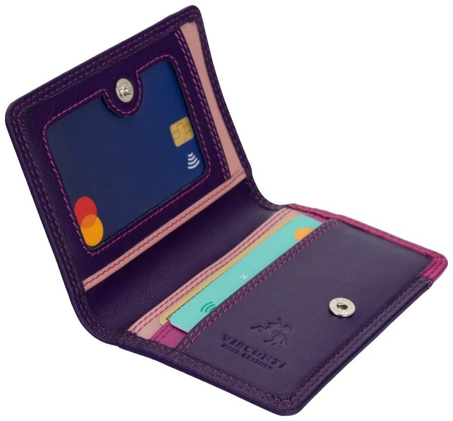 Картхолдер из натуральной кожи на кнопке с ID-окошком для документов Visconti RB111 фиолетовый/разноцветный 95480 modnotak фото №5