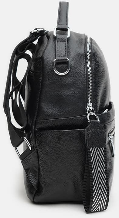 Молодежный женский рюкзак из черной кожи флотар на молнии Keizer (21305)