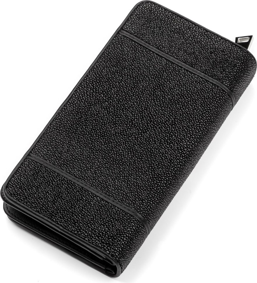 Чорний гаманець клатч з екзотичної шкіри морського ската STINGRAY LEATHER (024-18106)