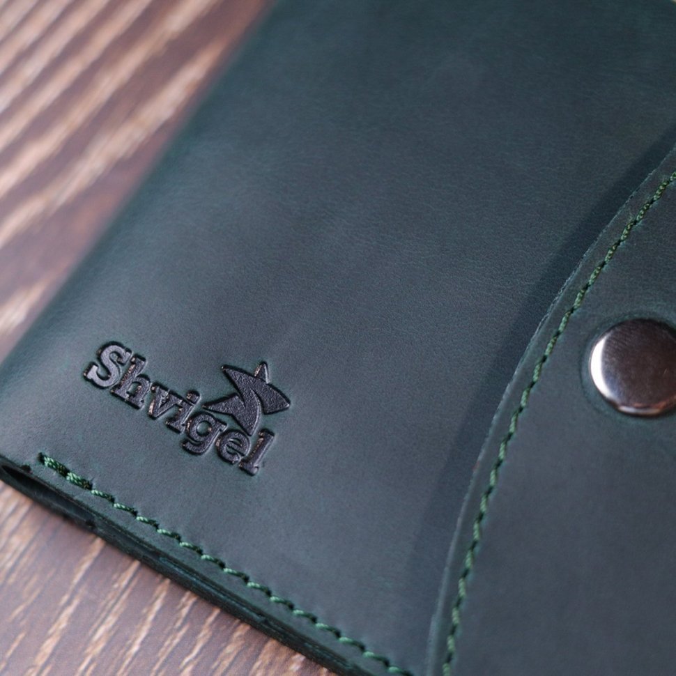 Зеленый кошелек горизонтального типа винтажной кожи на кнопке Shvigel (2416615)