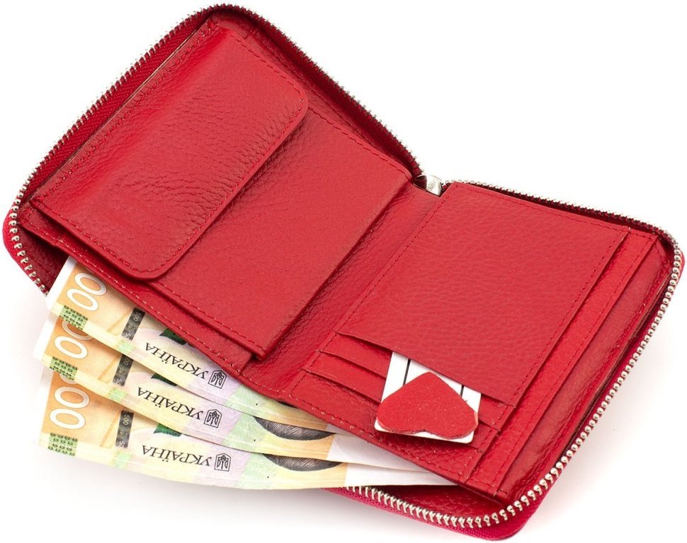 Жіночий гаманець з натуральної шкіри червоного кольору на блискавці ST Leather 1767280