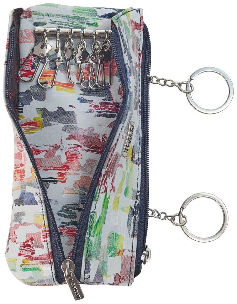 Яркая ключница из натуральной кожи на 2 отделения Desisan 107380 белая с разноцветными мазками фото №3 Яркая ключница из натуральной кожи на 2 отделения Desisan 107380 белая с разноцветными мазками modnotak фото №3