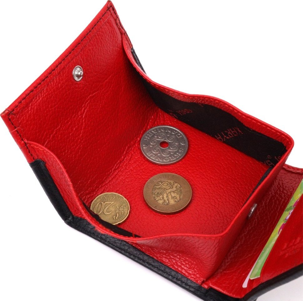 Черно-красный женский кошелек из натуральной фактурной кожи с монетницей KARYA (2421382)