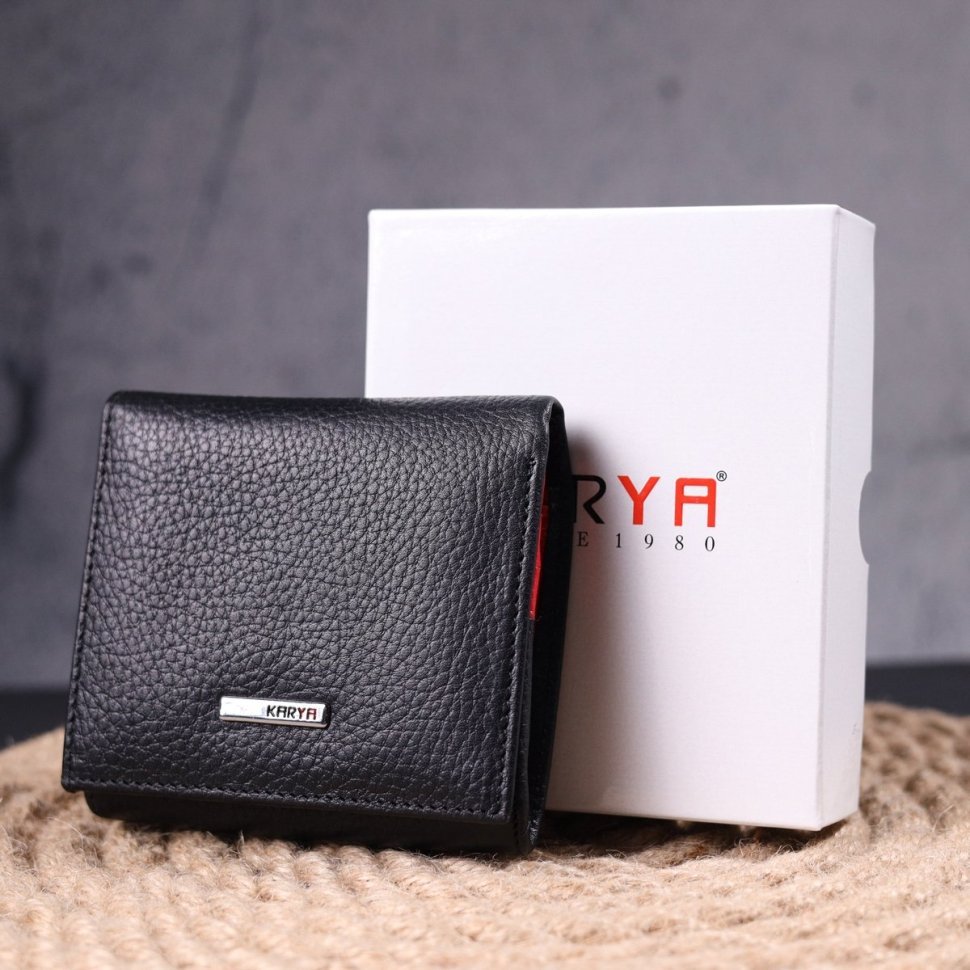Чорно-червоний жіночий гаманець із натуральної фактурної шкіри з монетницею KARYA (2421382)