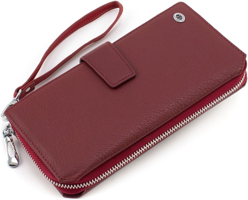 Женский кошелек-клатч из натуральной кожи бордового цвета с кистевым ремешком ST Leather 1767380