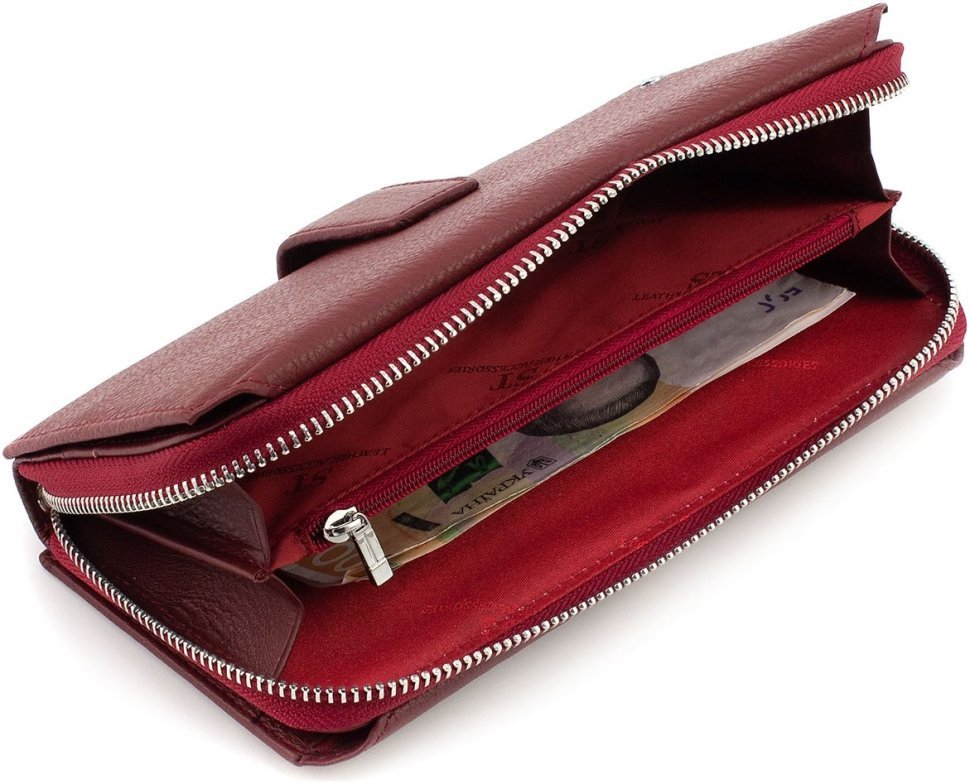 Жіночий гаманець-клатч з натуральної шкіри бордового кольору з ремінцем кисті ST Leather 1767380
