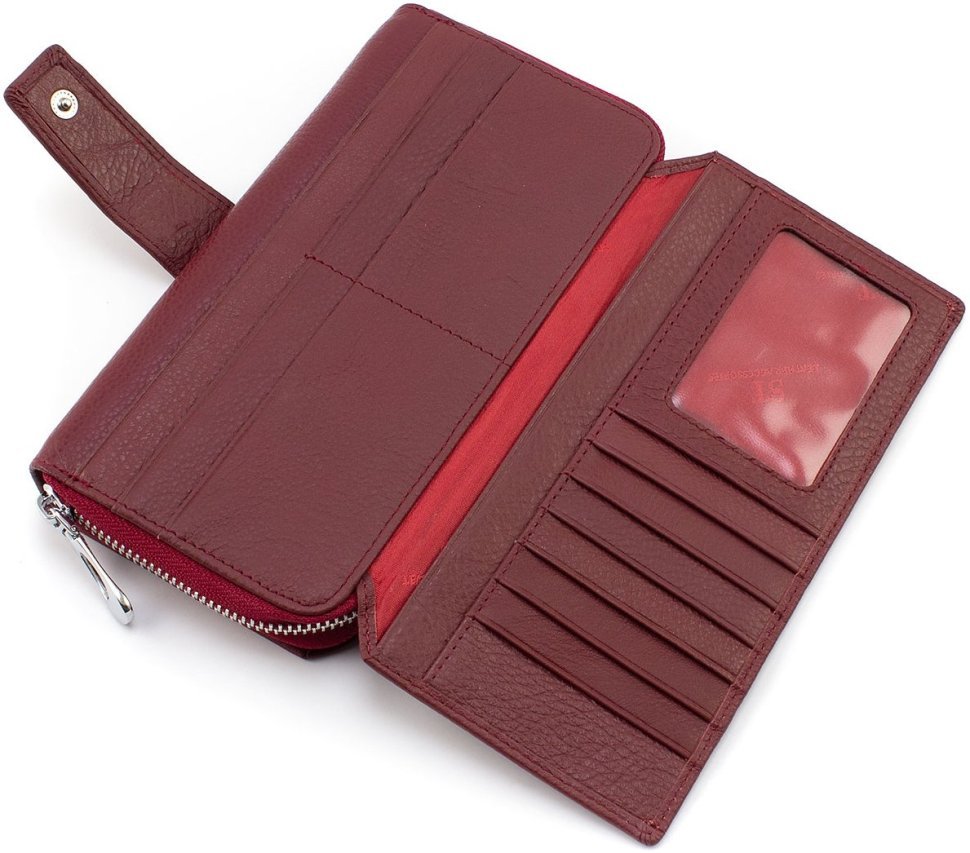 Женский кошелек-клатч из натуральной кожи бордового цвета с кистевым ремешком ST Leather 1767380