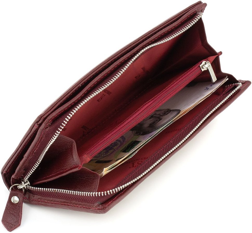 Місткий жіночий гаманець із натуральної шкіри бордового кольору на зап'ястя ST Leather 1767480
