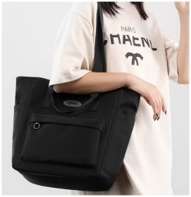 Вместительная женская сумка-шоппер из текстиля черного цвета Confident 77580