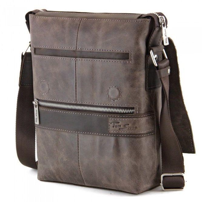 Наплічна сумка-планшет коричневого кольору з натуральної шкіри Tom Stone (12195)