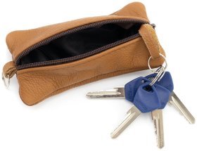 Большая из натуральной кожи ключница с двумя отделениями Leather Collection рыжего цвета