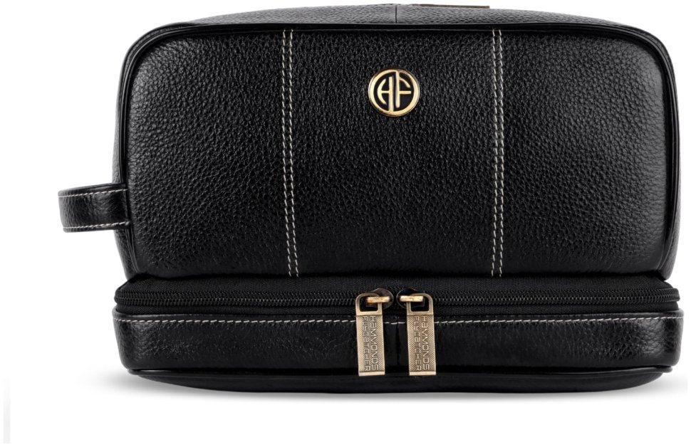 Большой несессер из натуральной фактурной кожи черного цвета Hammonds Flycatcher TC4003 с петлей на кисть 107980 modnotak фото №1
