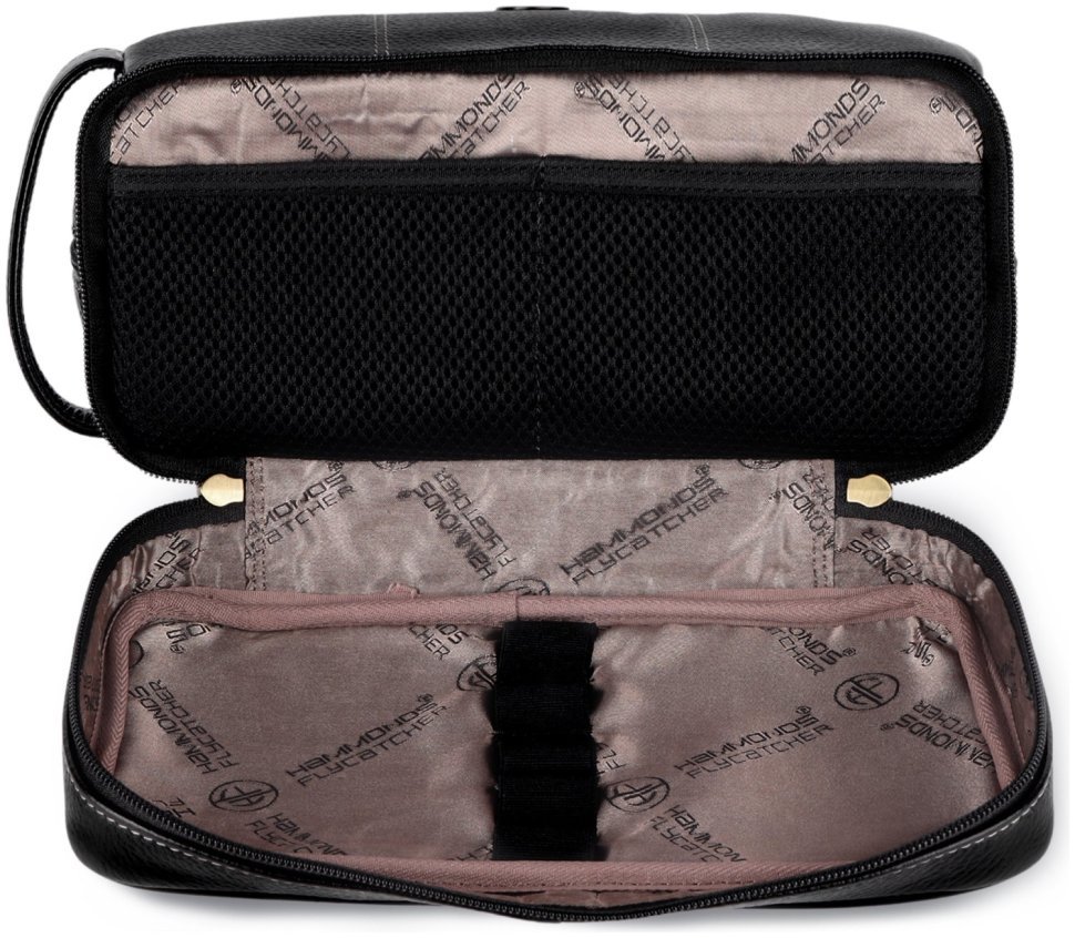 Большой несессер из натуральной фактурной кожи черного цвета Hammonds Flycatcher TC4003 с петлей на кисть 107980 modnotak фото №4