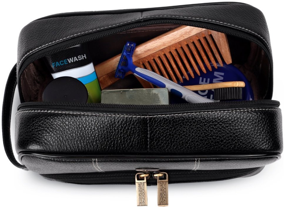 Большой несессер из натуральной фактурной кожи черного цвета Hammonds Flycatcher TC4003 с петлей на кисть 107980 modnotak фото №5