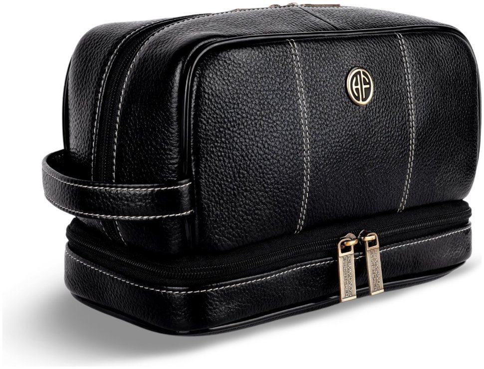 Большой несессер из натуральной фактурной кожи черного цвета Hammonds Flycatcher TC4003 с петлей на кисть 107980 modnotak фото №6