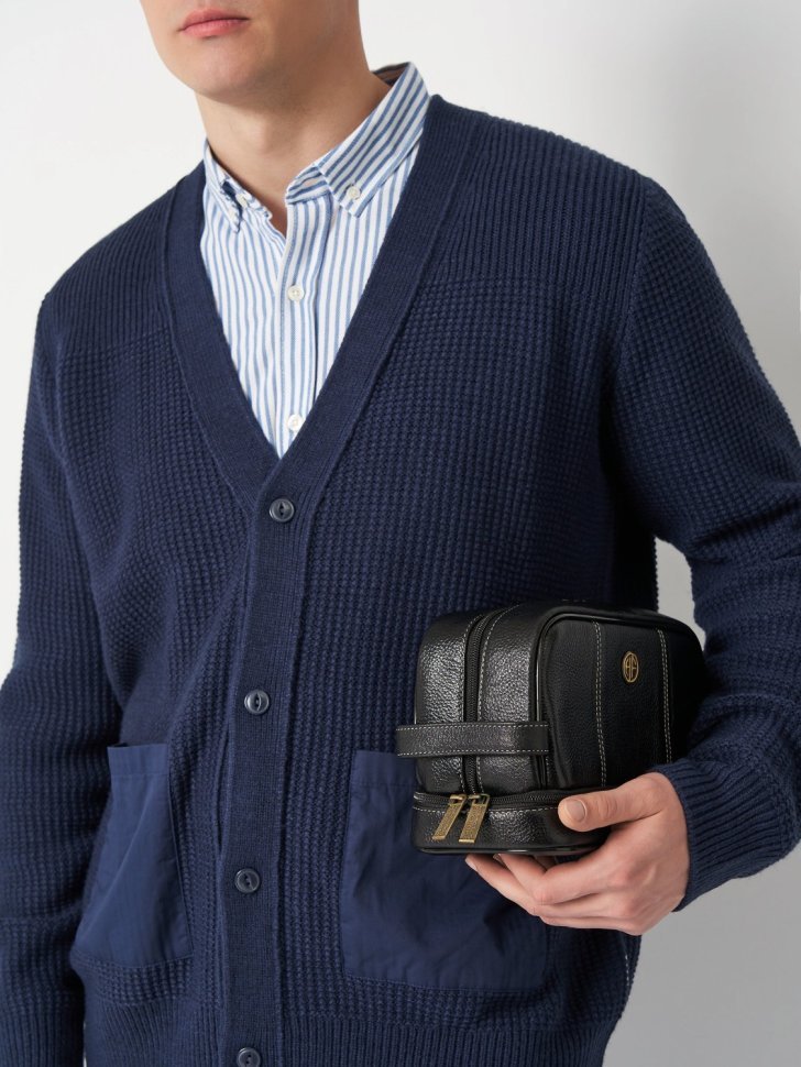 Большой несессер из натуральной фактурной кожи черного цвета Hammonds Flycatcher TC4003 с петлей на кисть 107980 modnotak фото №11